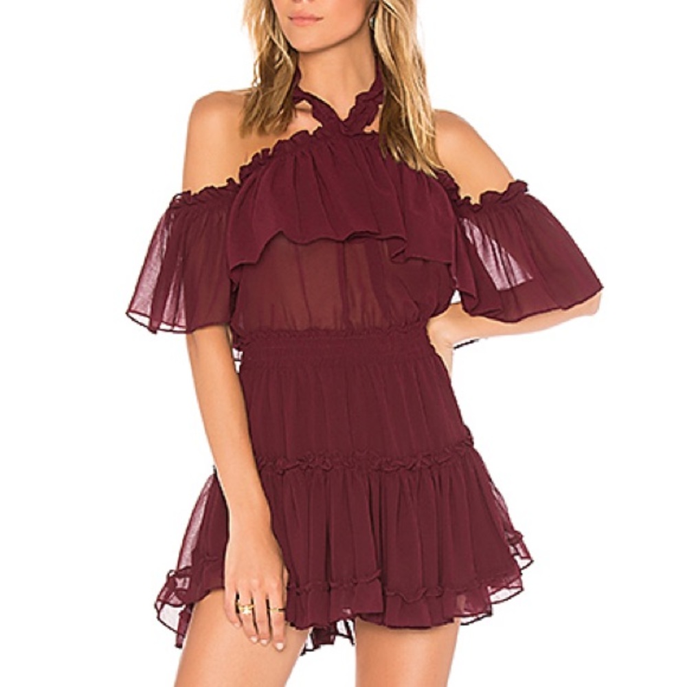 Burgundy Melos Off the Shoulder Mini Dress